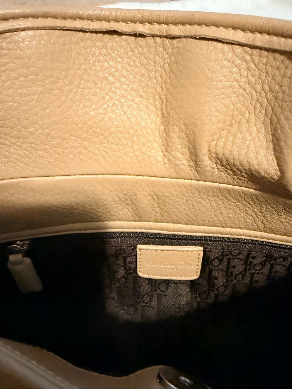 Dior Beige/Tan Leather Shoulder Bag with D Charm - Picture 7 of 10